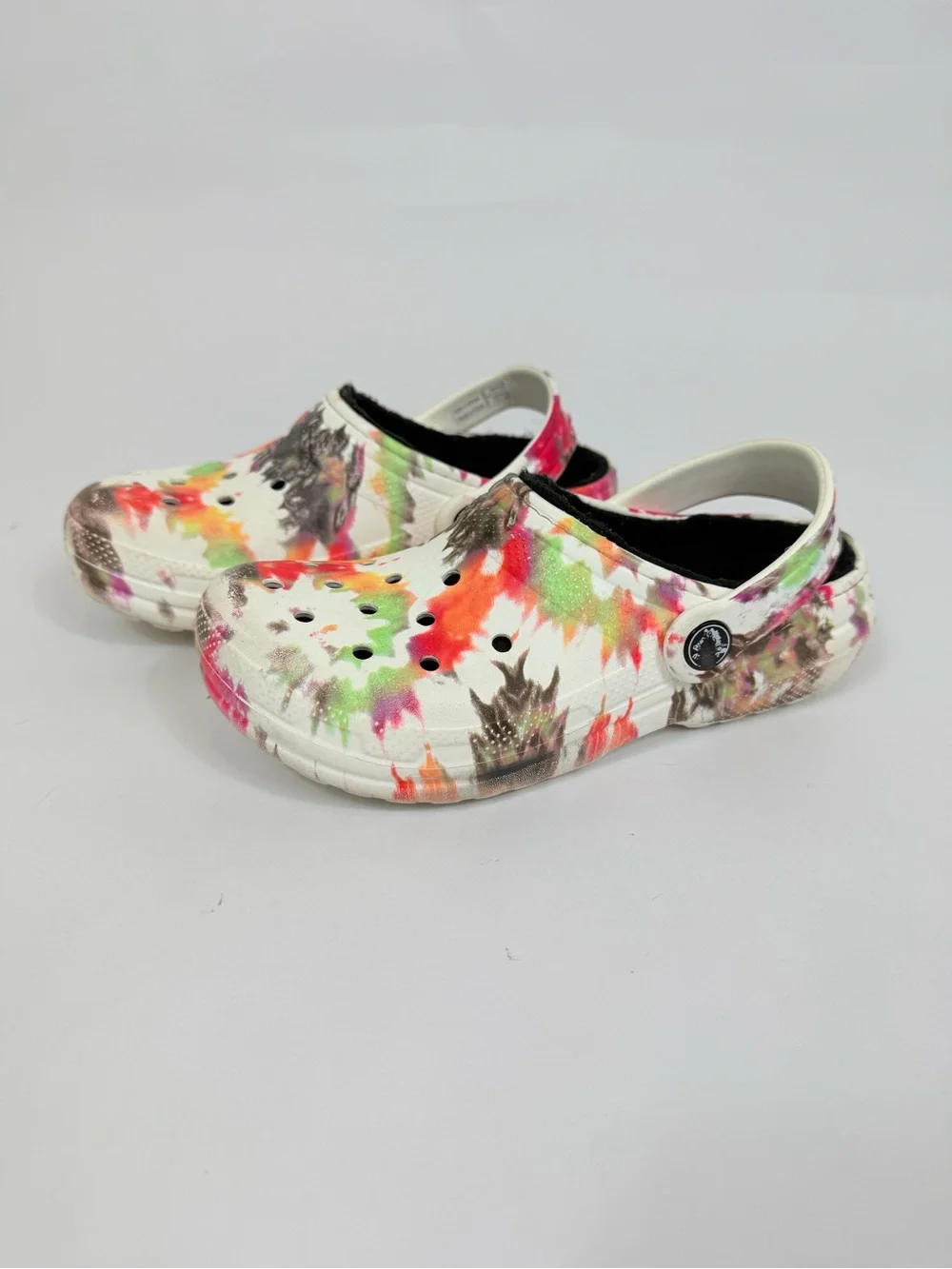 CROCS Kids Tie-Dye Classic Faux Fur Lined Clog Shoes multicolor 2